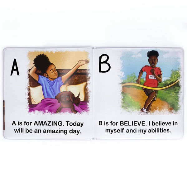 Affirmations for the letter A and B with colorful illustrations.