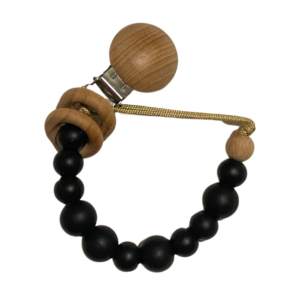 Silicone + Wood Pacifier Clip | Black
