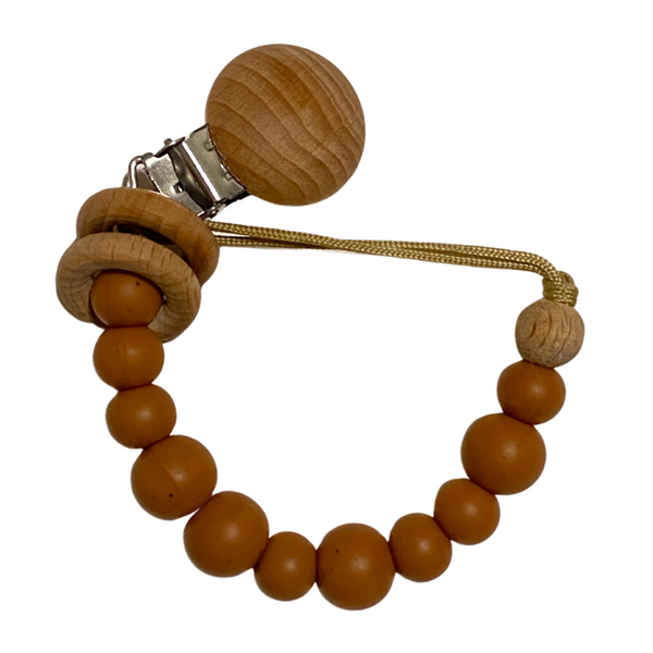 Silicone + Wood Pacifier Clip | Brown