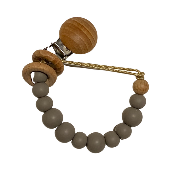 Silicone + Wood Pacifier Clip | Grey